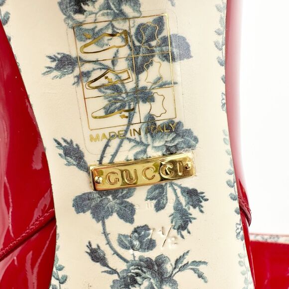 GUCCI Victoire Marmont GG Red Vernice Heel Size 37.5 Patent Leather Loafers - Picture 11 of 13